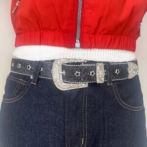 Y2k 2000s black and silver star rhinestone crystal grunge goth emo punk belt